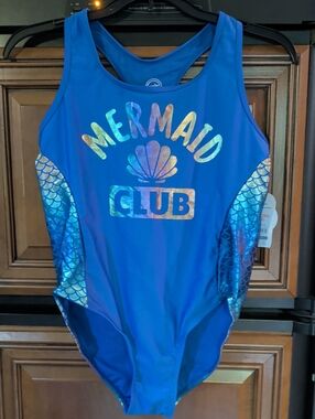 wonder nation Blue Holographic Mermaid Club One-Piece Swimsuit